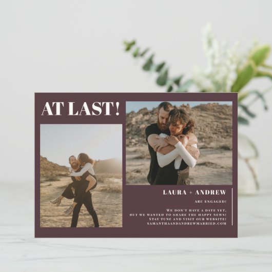 ブルゴーニュのミニマリスト最後の2枚の写真婚約 案内状 (スタンド正面)