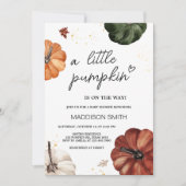 ブルゴーニュのミニマリスト秋のカボチャ赤ちゃんシャワー 招待状 (正面)
