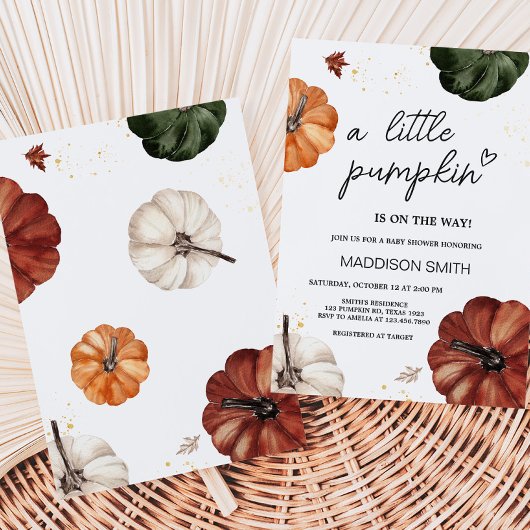 ブルゴーニュのミニマリスト秋のカボチャ赤ちゃんシャワー 招待状