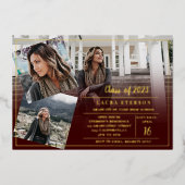 ブルゴーニュのミニマリスト3枚の写真を卒業 箔招待状 (正面)