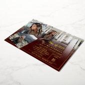 ブルゴーニュのミニマリスト3枚の写真を卒業 箔招待状 (回転した状態)