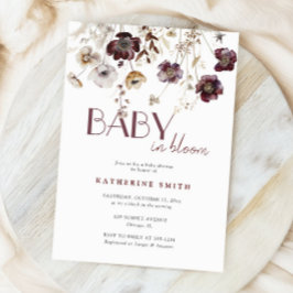 ブルゴーニュのワイルドフラワーズベビーイン開花ベビーシャワー 招待状