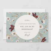 ブルゴーニュのワイルドフラワーティール（緑がかった色）ブライデスメイド提案カード 招待状 (裏面)