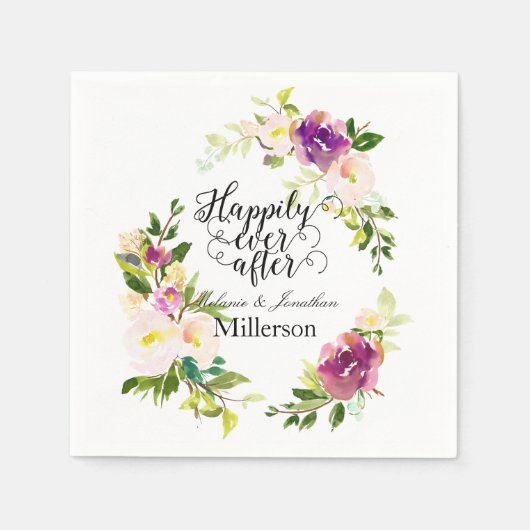 ブルゴーニュのワインとピンクの水の色のフローラ結婚 スタンダードカクテルナプキン (正面)