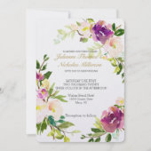 ブルゴーニュのワインとピンクの水の色のフローラ結婚 招待状 (正面)