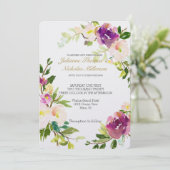 ブルゴーニュのワインとピンクの水の色のフローラ結婚 招待状 (スタンド正面)