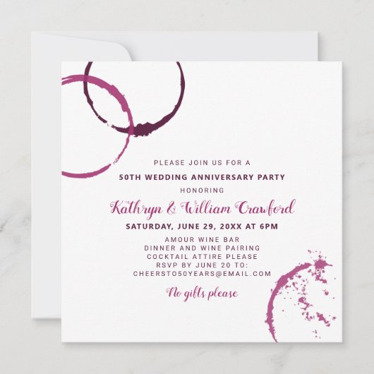 ブルゴーニュのワインの汚れ50周年結婚を迎える 招待状 (正面)