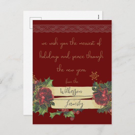 ブルゴーニュのヴィンテージクリスマスアート シーズンポストカード (正面/裏面)