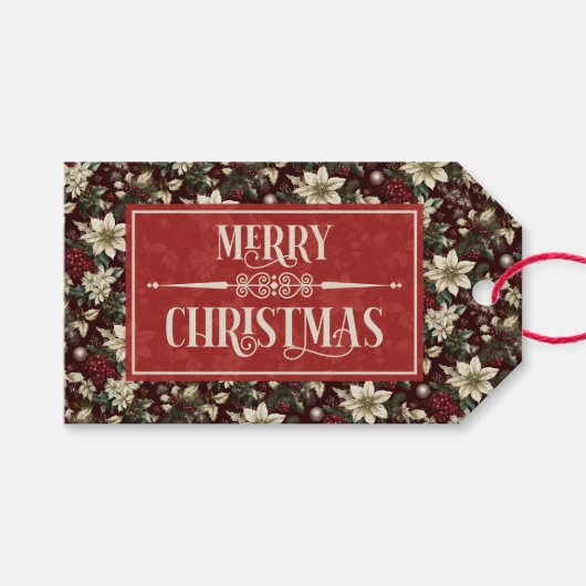 ブルゴーニュの伝統的なクリスマス フローラル ギフトタグ (正面(横))