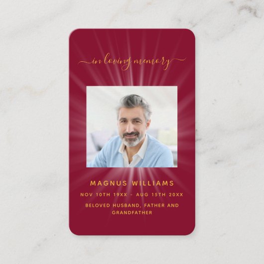 ブルゴーニュの光の写真葬儀祈りの言葉カード 名刺 (正面)