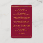 ブルゴーニュの光の写真葬儀祈りの言葉カード 名刺 (裏面)