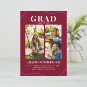 ブルゴーニュの卒業生3写真コラージュ卒業パーティー 招待状 (スタンド正面)