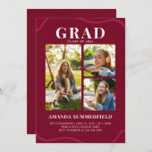 ブルゴーニュの卒業生3写真コラージュ卒業パーティー 招待状 (正面/裏面)