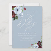ブルゴーニュの埃っぽいブルーフローラ結婚式招待状 招待状 (正面)