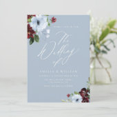 ブルゴーニュの埃っぽいブルーフローラ結婚式招待状 招待状 (スタンド正面)