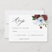 ブルゴーニュの埃っぽいブルーフローラRSVPカード 出欠カード (正面)