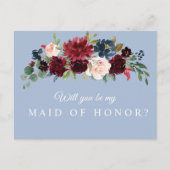 ブルゴーニュの埃っぽいブルーメイド・オブ・オーナー（花嫁付き添い人）カード インビテーションポストカード (正面)
