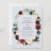 ブルゴーニュの埃っぽいブルー結婚フローラ 招待状 (正面)