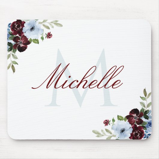 ブルゴーニュの埃っぽい青いフローラモノグラムマウスパッド マウスパッド (正面)