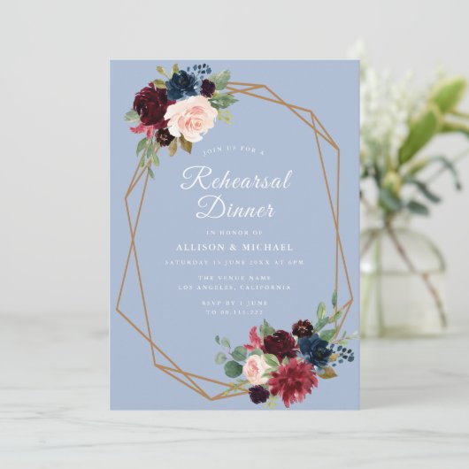 ブルゴーニュの埃っぽい青い幾何リハーサルディナー 招待状 (スタンド正面)