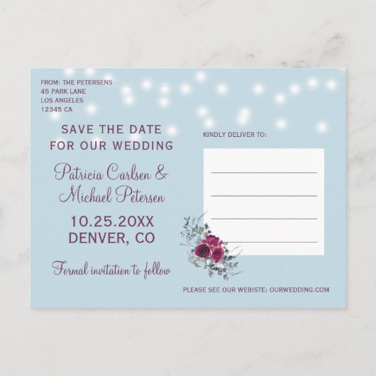 ブルゴーニュの埃の多い青救いライト写真結婚date's 案内ポストカード (裏面)