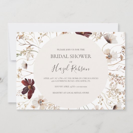 ブルゴーニュの山花 |水平ブライダルシャワー 招待状 (正面)