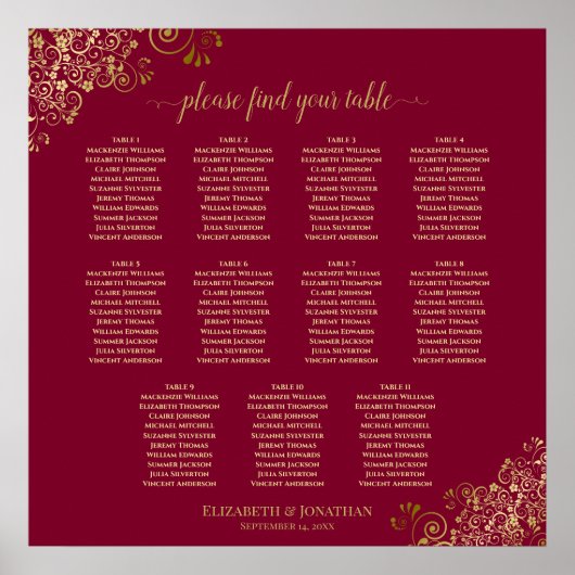 ブルゴーニュの座席表結婚11表金ゴールド ポスター (正面)