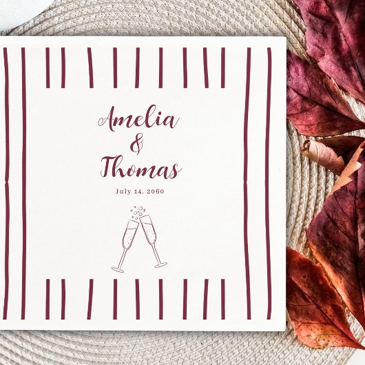 ブルゴーニュの手ドローストライプドー結婚ズ スタンダードカクテルナプキン