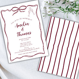 ブルゴーニュの手ドロー縁どドーウ波結婚弓 招待状