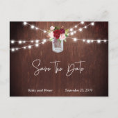 ブルゴーニュの木のメイソンのjar結婚式の日付を保存 案内ポストカード (正面)