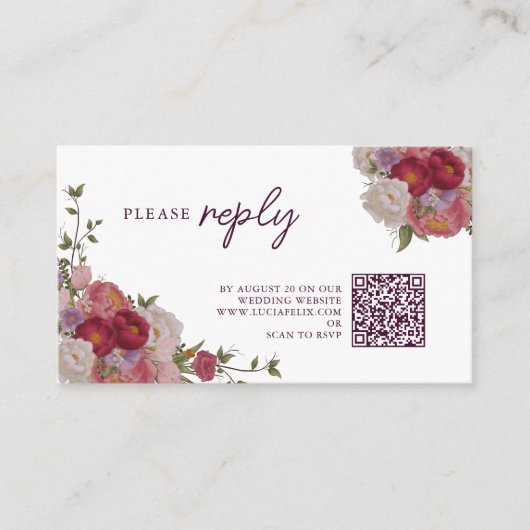 ブルゴーニュの森の花と葉の結婚式RSVP エンクロージャーカード (正面)