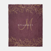 ブルゴーニュの植物パーソナライズされた名とモノグラム フリースブランケット (正面)