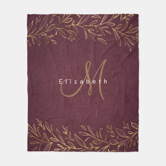 ブルゴーニュの植物パーソナライズされた名とモノグラム フリースブランケット (正面)