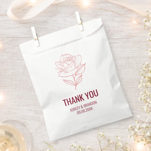 ブルゴーニュの植物画バラの結婚式のお礼 フェイバーバッグ (クリップ留めされた状態)