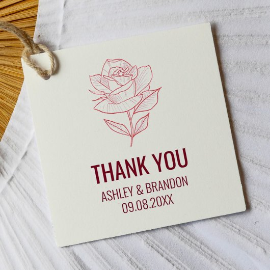 ブルゴーニュの植物画風バラの結婚式のお礼 フェイバータグ