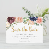 ブルゴーニュの水の色の秋の結婚式日付を保存 招待状 (スタンド正面)