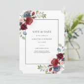 ブルゴーニュの水の色ジオメトリックフローラ日付を保存 セーブザデート (スタンド正面)