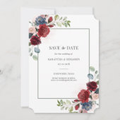 ブルゴーニュの水の色ジオメトリックフローラ日付を保存 セーブザデート (正面)