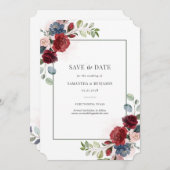 ブルゴーニュの水の色ジオメトリックフローラ日付を保存 セーブザデート (正面/裏面)