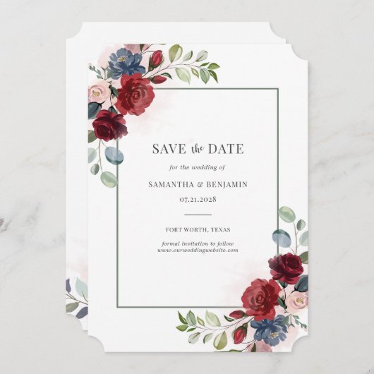 ブルゴーニュの水の色ジオメトリックフローラ日付を保存 セーブザデート (正面/裏面)