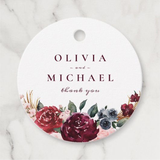 ブルゴーニュの水の色フローラ素朴なボホ結婚の フェイバータグ (正面)