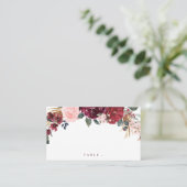 ブルゴーニュの水の色フローラ素朴なボホ結婚の プレイスカード (スタンド正面)
