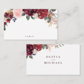 ブルゴーニュの水の色フローラ素朴なボホ結婚の プレイスカード (正面/裏面)