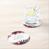 ブルゴーニュの水の色フローラ素朴なボホ結婚の ラウンドペーパーコースター (インサイチュ)