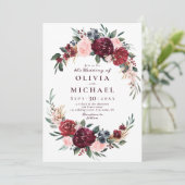 ブルゴーニュの水の色フローラ素朴なボホ結婚の 招待状 (スタンド正面)