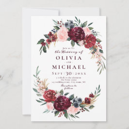 ブルゴーニュの水の色フローラ素朴なボホ結婚の 招待状