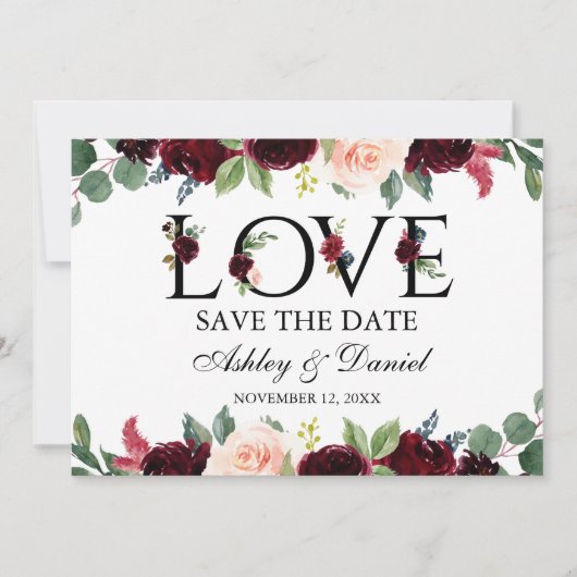 ブルゴーニュの水彩フローララブザデーを保存 セーブザデート (正面)