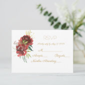 ブルゴーニュの水彩ローズブーケ 出欠カード (スタンド正面)