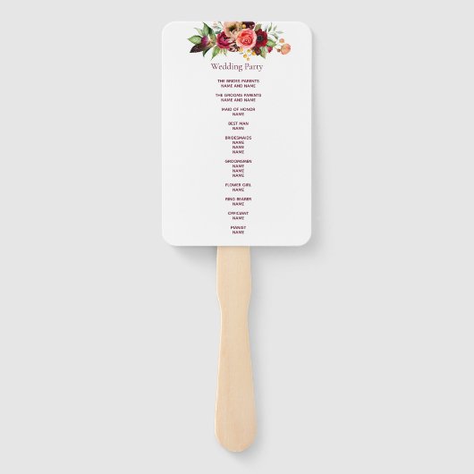 ブルゴーニュの水彩色のフローラ結婚式 ハンドファン (裏面)