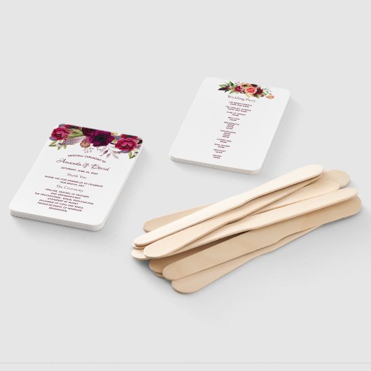 ブルゴーニュの水彩色のフローラ結婚式 ハンドファン (組立なし)